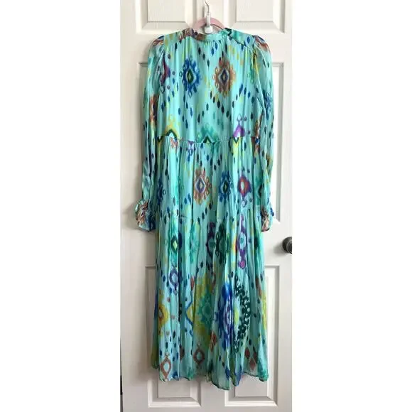 ANTHROPOLOGIE Serenade Turquoise Ikat Pullover Boho Maxi Dress Sz M *FLAW* - Picture 9 of 15
